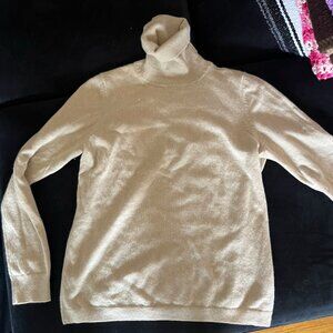 TALBOTS Size M Women's 100% CASHMERE turtleneck tan/beige